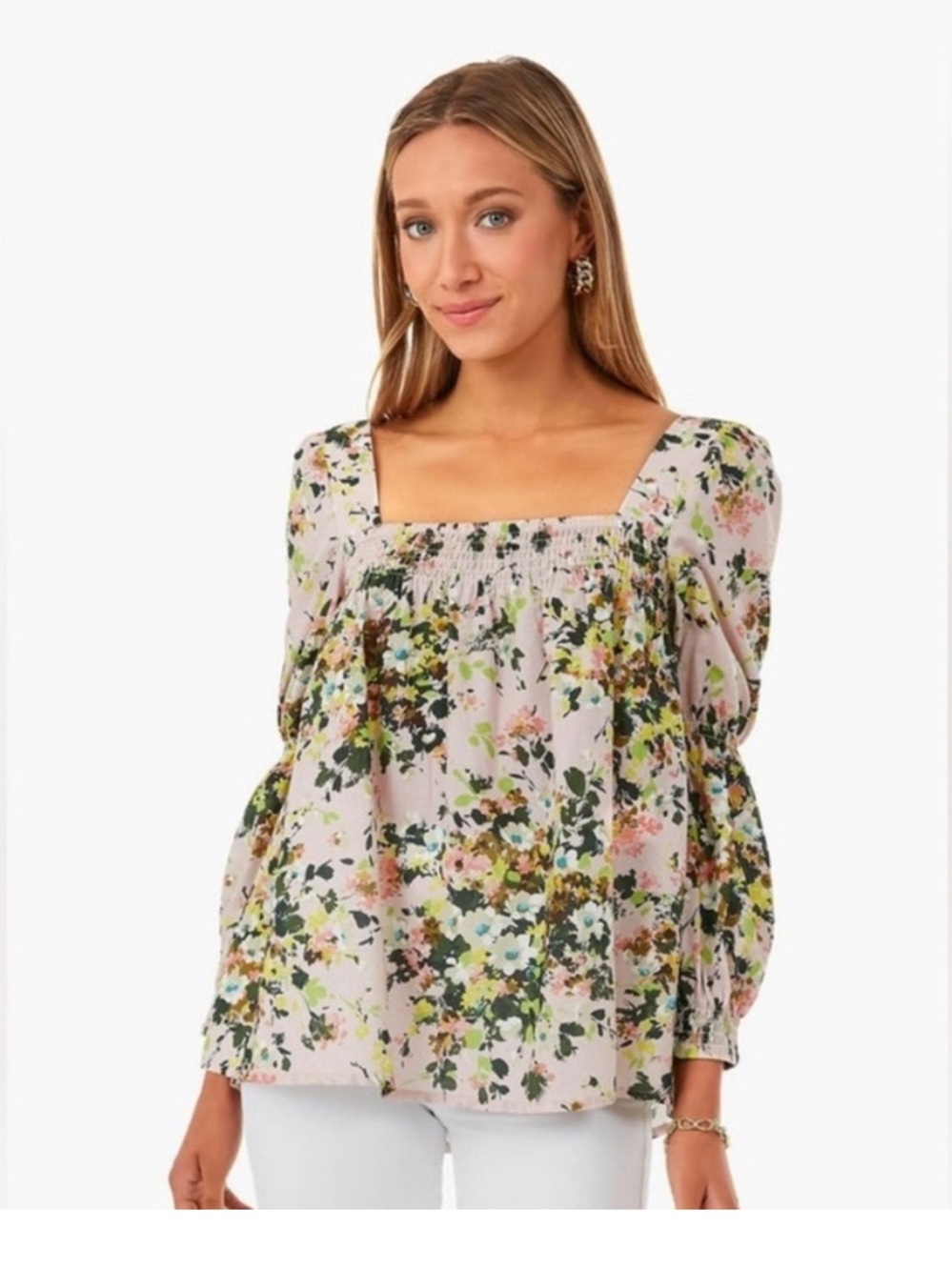 TUCKERNUCK Blush Meadows Tilly Puff Sleeve Pink Floral Print Top